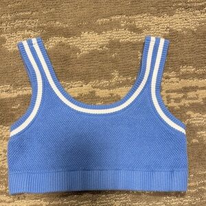 ALO Yoga Blue and White Knit Crop Top